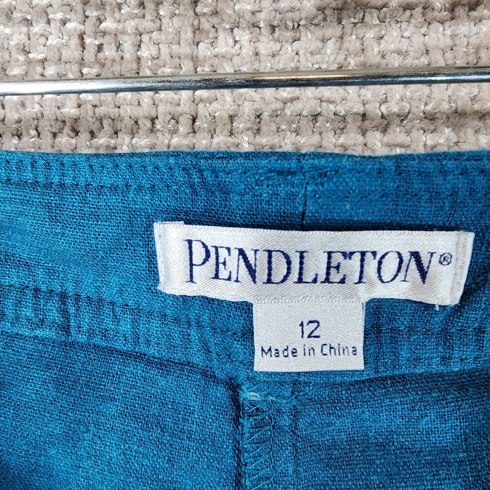 Pendleton Linen Blend Wide Leg Pants Womens 12 Turquoise Zip Button NWT - Picture 11 of 14
